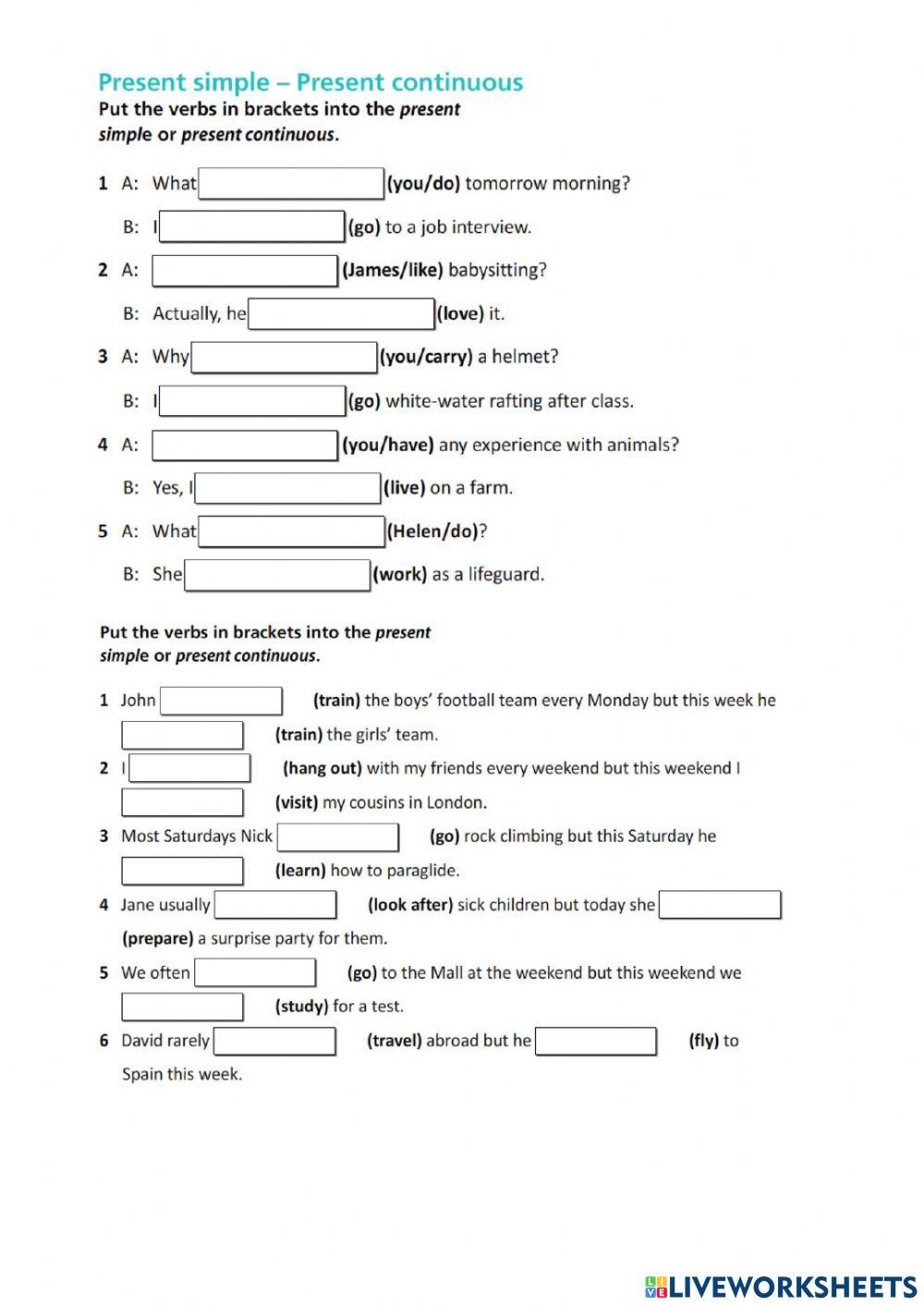 Present Simple vs Present Continuous online exercise for B1 | Live  Worksheets