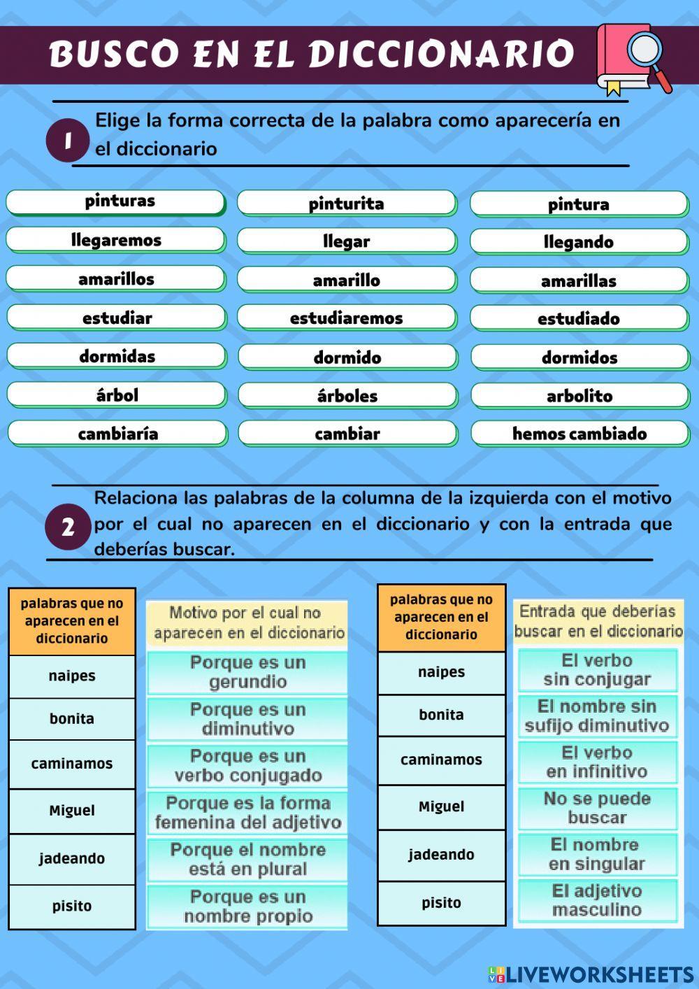 Cómo buscar palabras en el diccionario worksheet | Live Worksheets