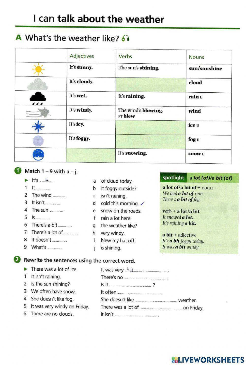 Basic Vocabulary-21 Weather online exercise for a2 | Live Worksheets