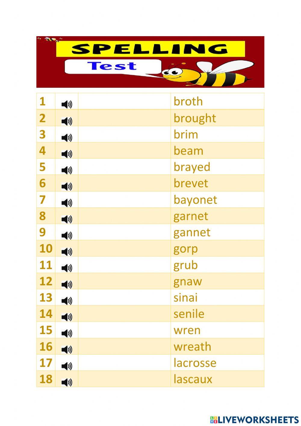 Spelling bee (W-Y)