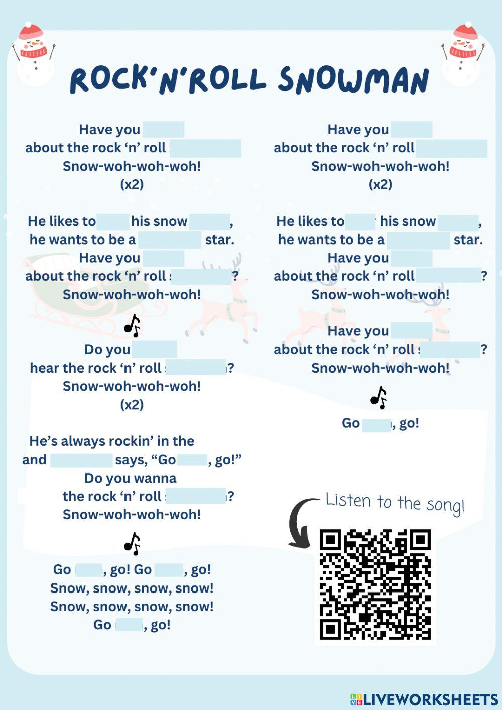 Rock'n'roll Snowman Lyrics Game worksheet | Live Worksheets