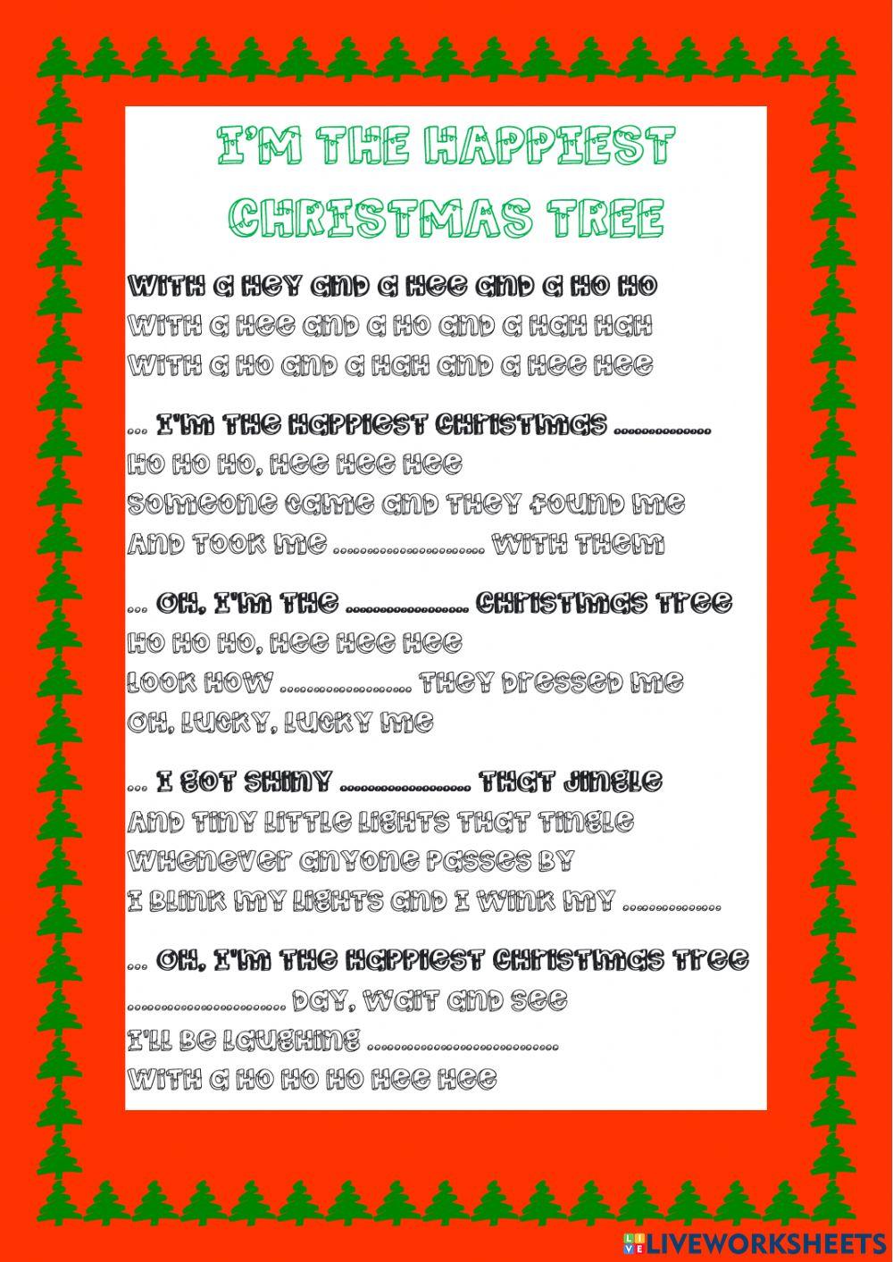 I'm the happiest christmas tree song worksheet | Live Worksheets