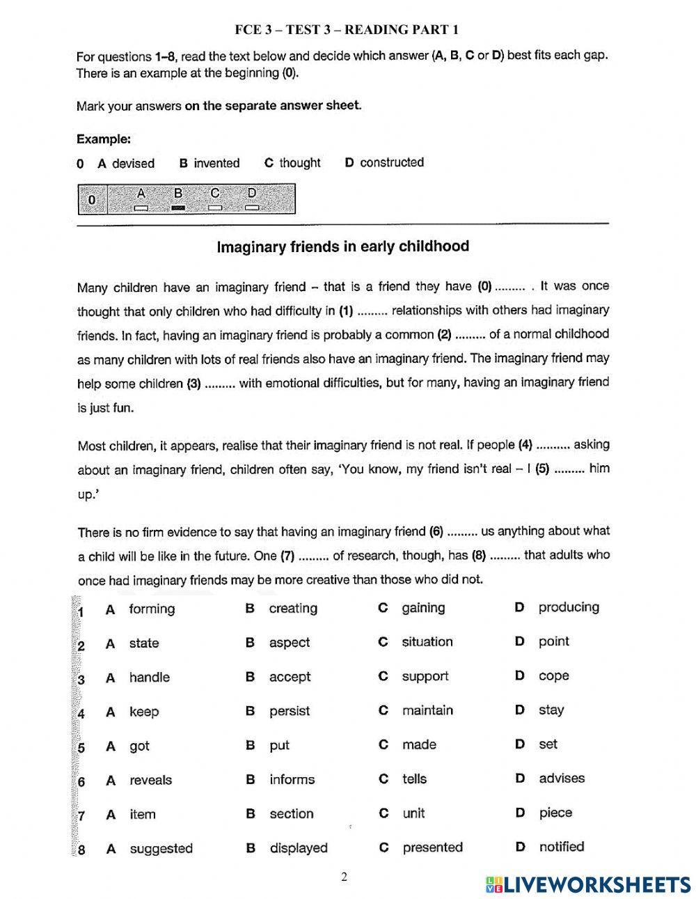 Foreign teacher-S8-Week 19-FCE Practice worksheet | Live Worksheets