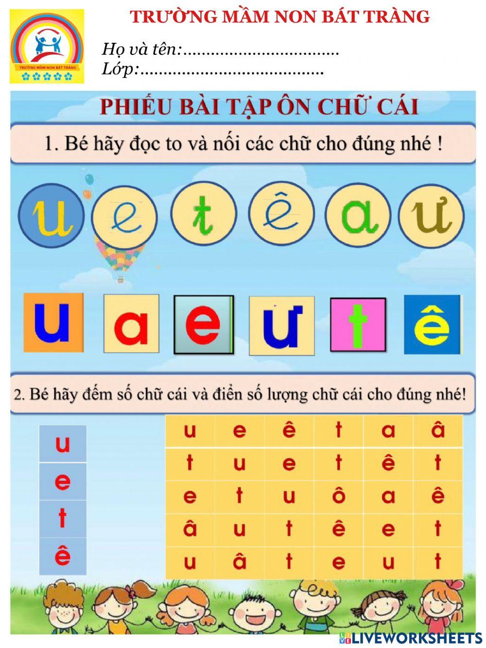 Phiếu bài tập chữ cái 5-6 tuổi- MN BÁT TRÀNG