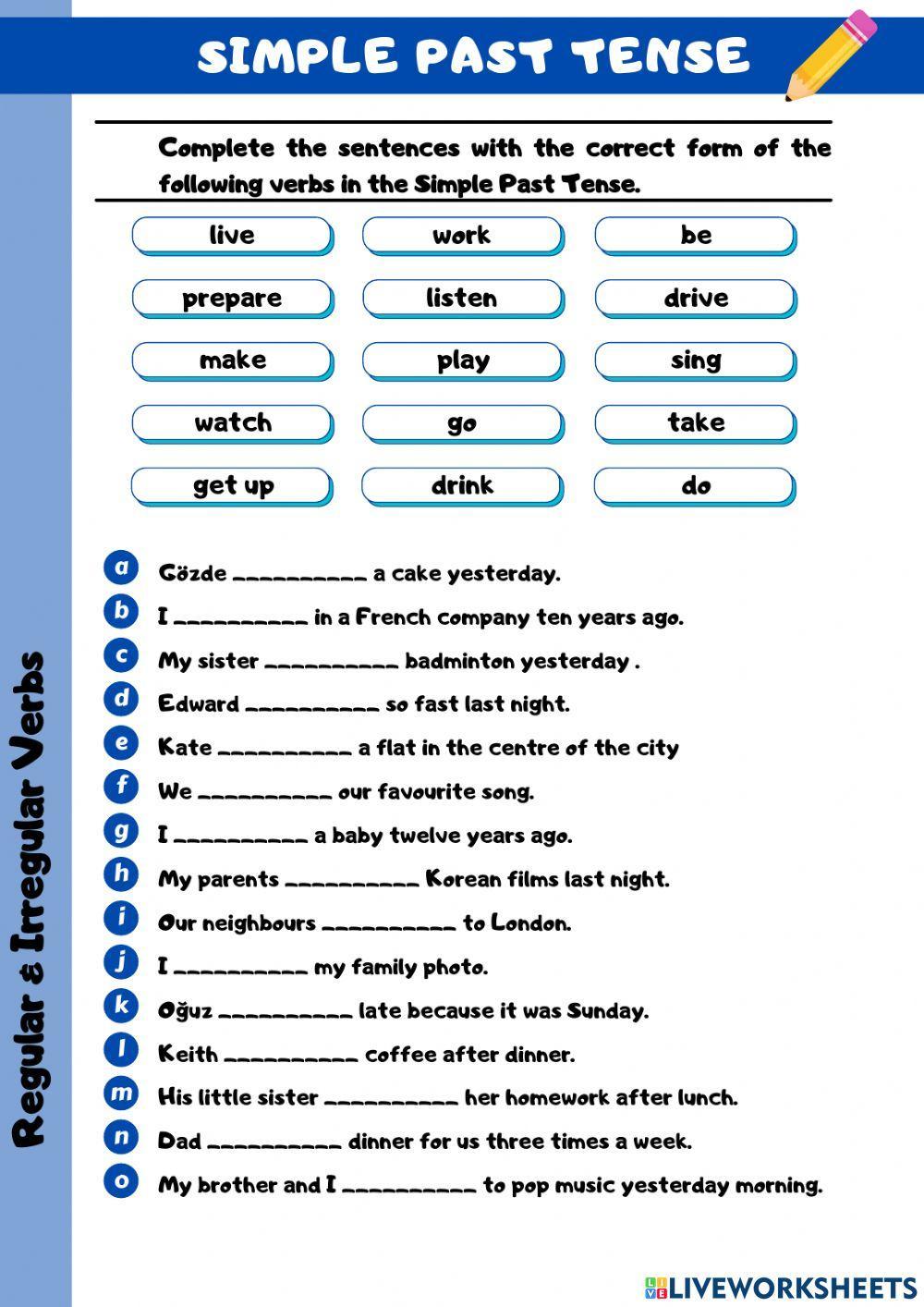 Simple Past Tense online exercise for Grade 6 | Live Worksheets