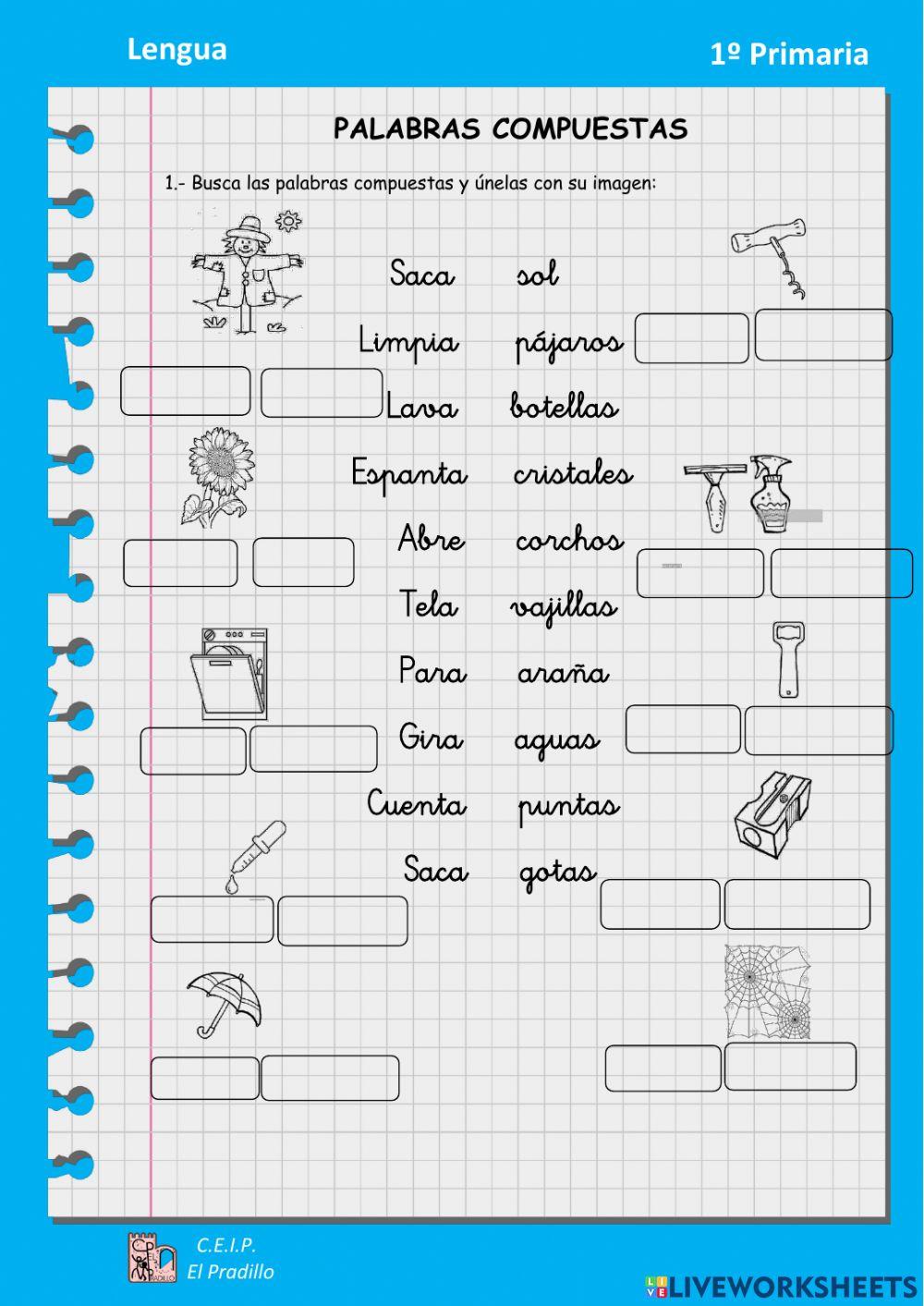 Palabras compuestas activity for primero de primaria | Live Worksheets