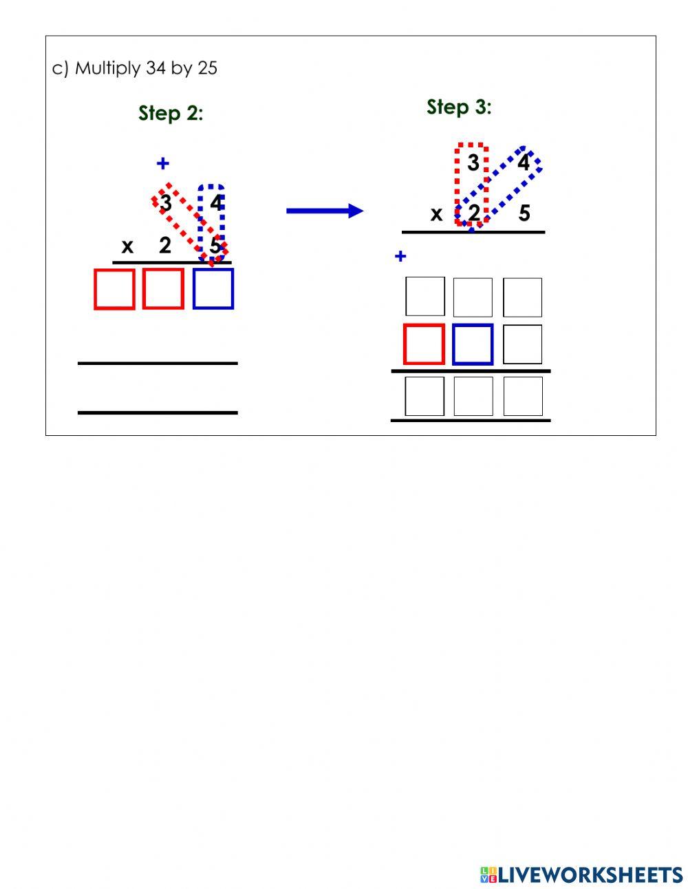 Red Multiply by 2 digits number in vertical way