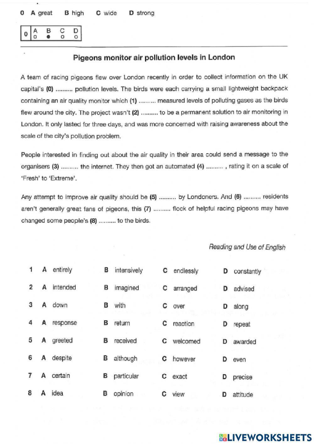 B2 first test for schools use of english worksheet | Live Worksheets