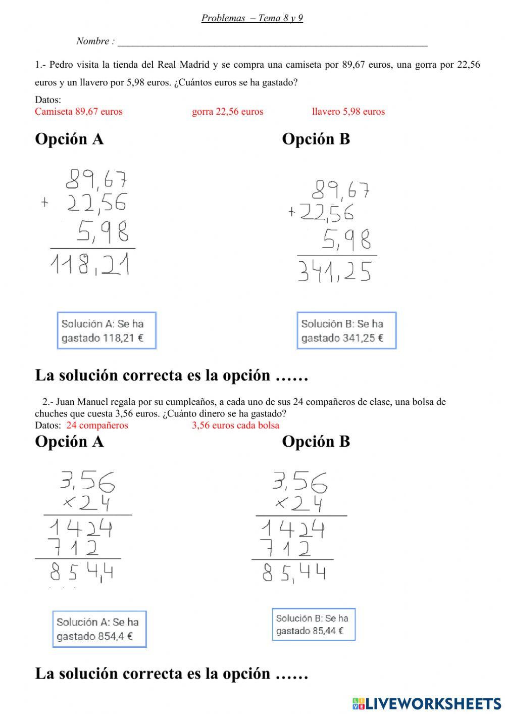 Problemas temas 8 y 9 3º Primaria