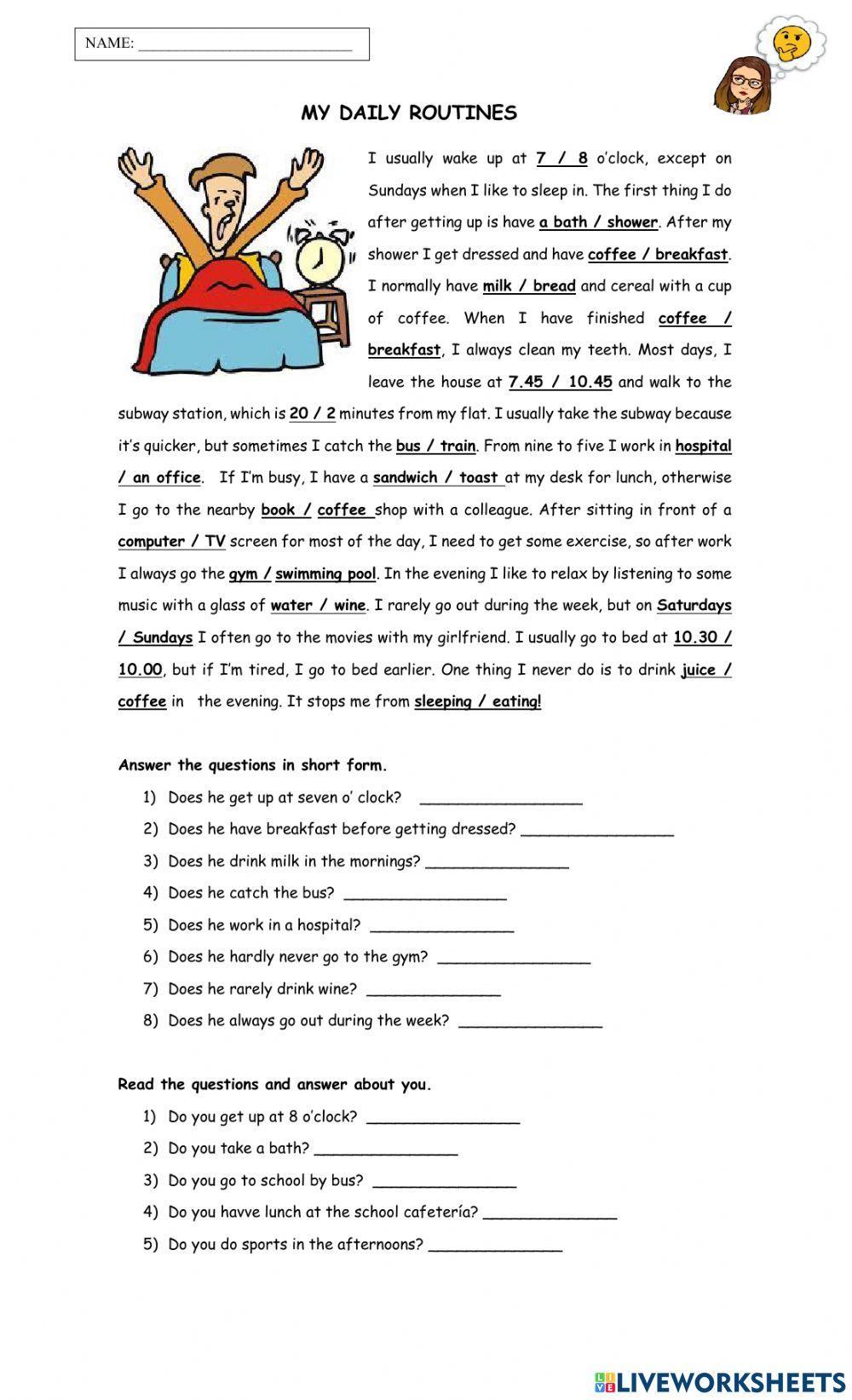 My daily Routines online activity for Grade:7 | Live Worksheets