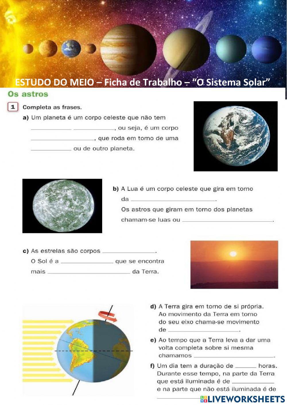 Estudo do Meio - 3.º ano - Sistema Solar worksheet | Live Worksheets