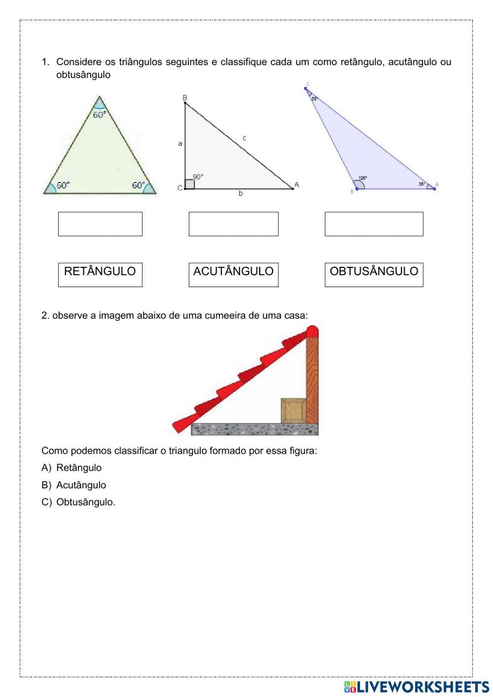 Classificação de triângulos quanto aos ângulos