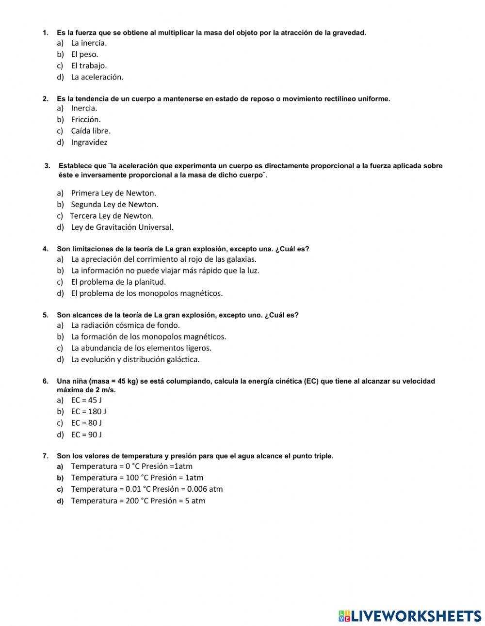 FISICA online exercise for | Live Worksheets