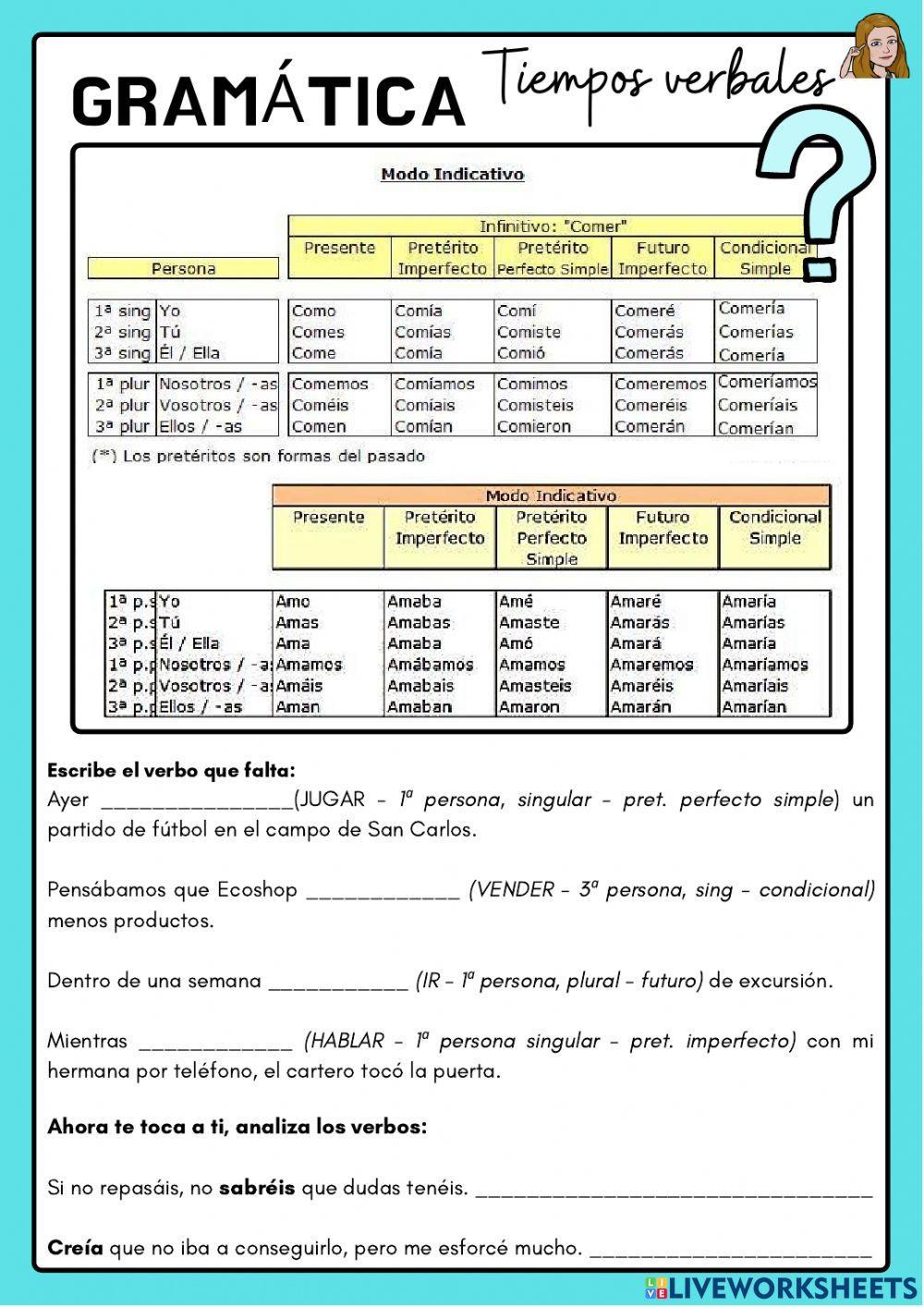 Repasamos El Verbo Indicativo Worksheet Live Worksheets