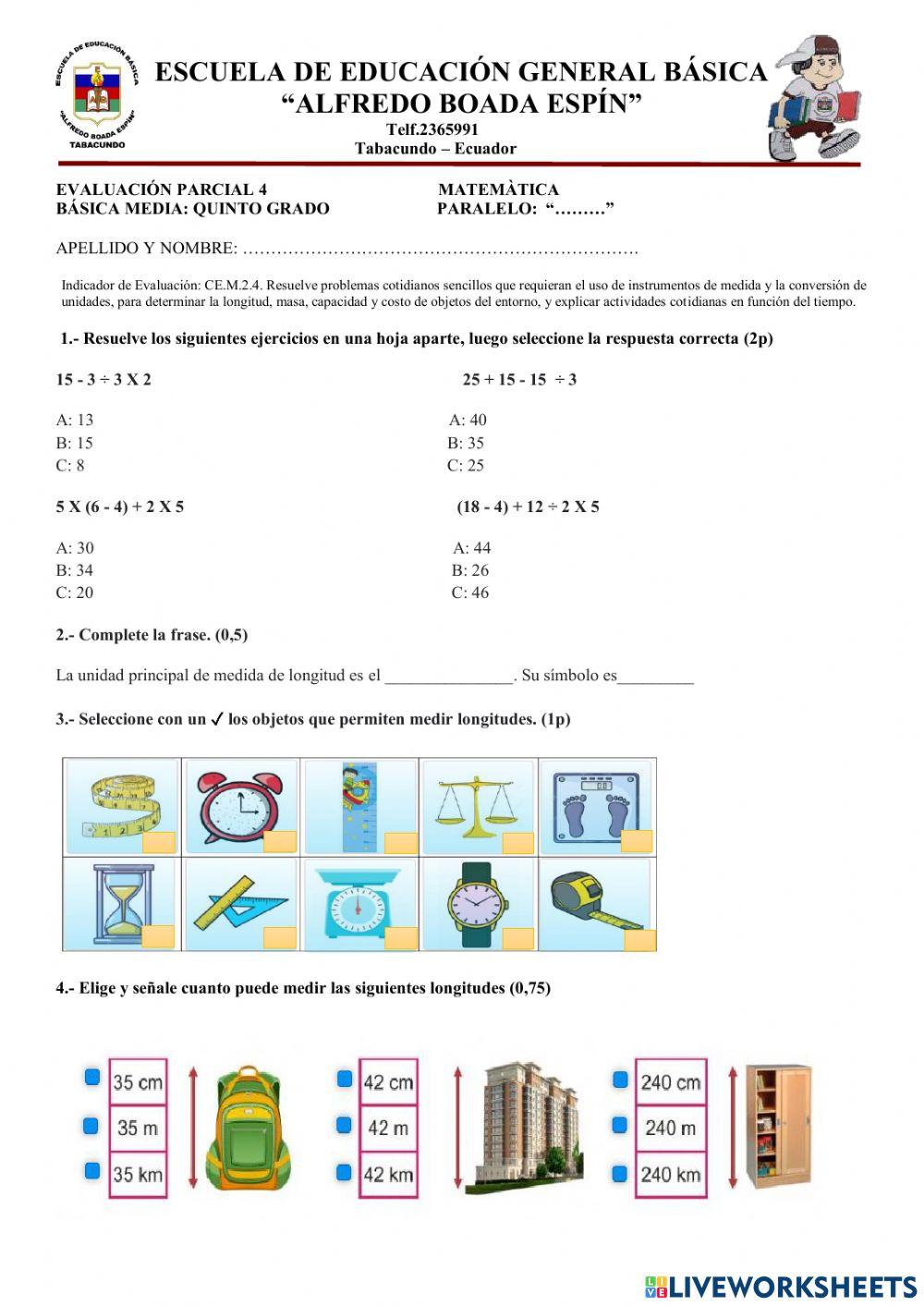 Evaluación de matemática