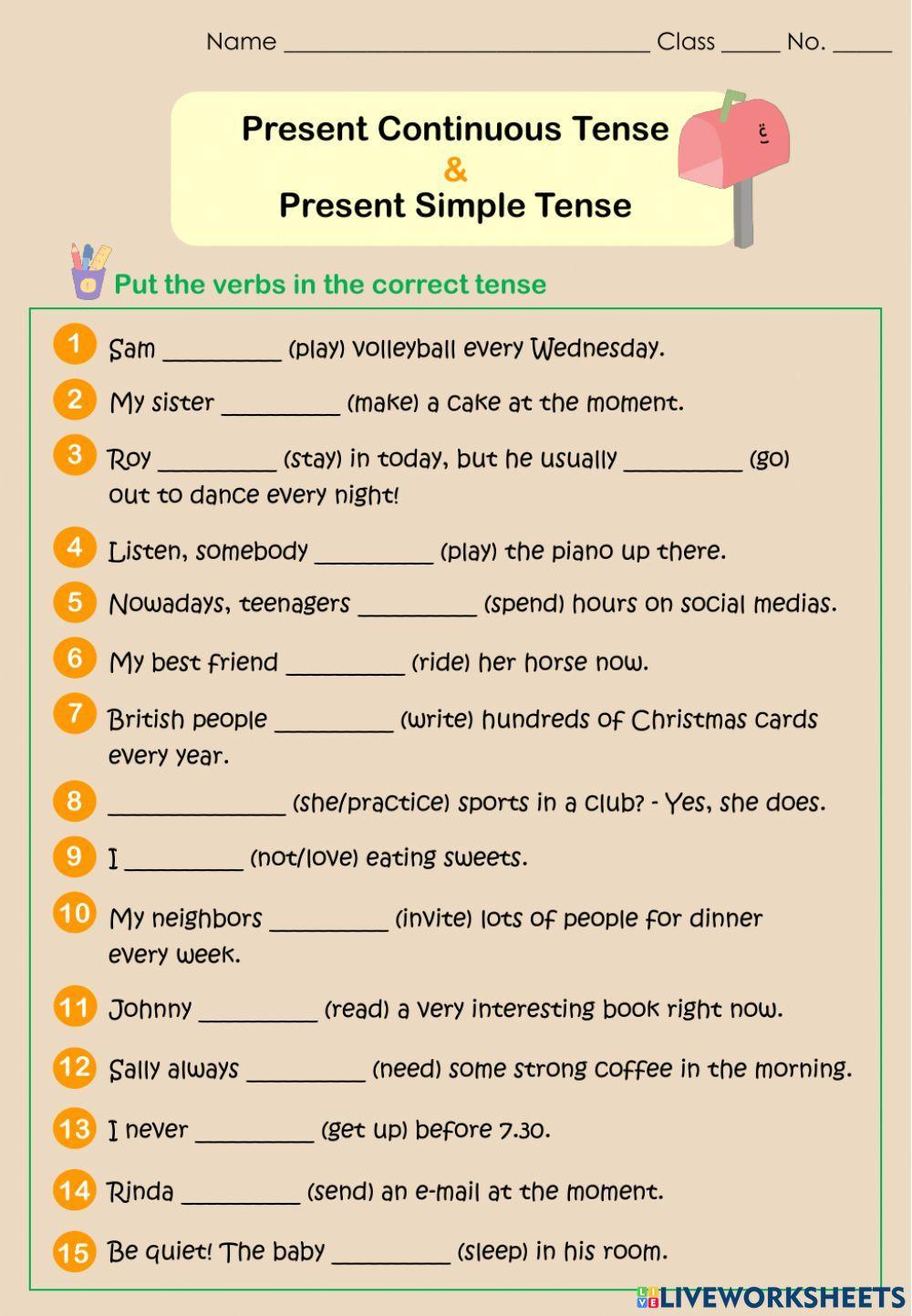 Present Continuous and Present Simple Tense worksheet | Live Worksheets