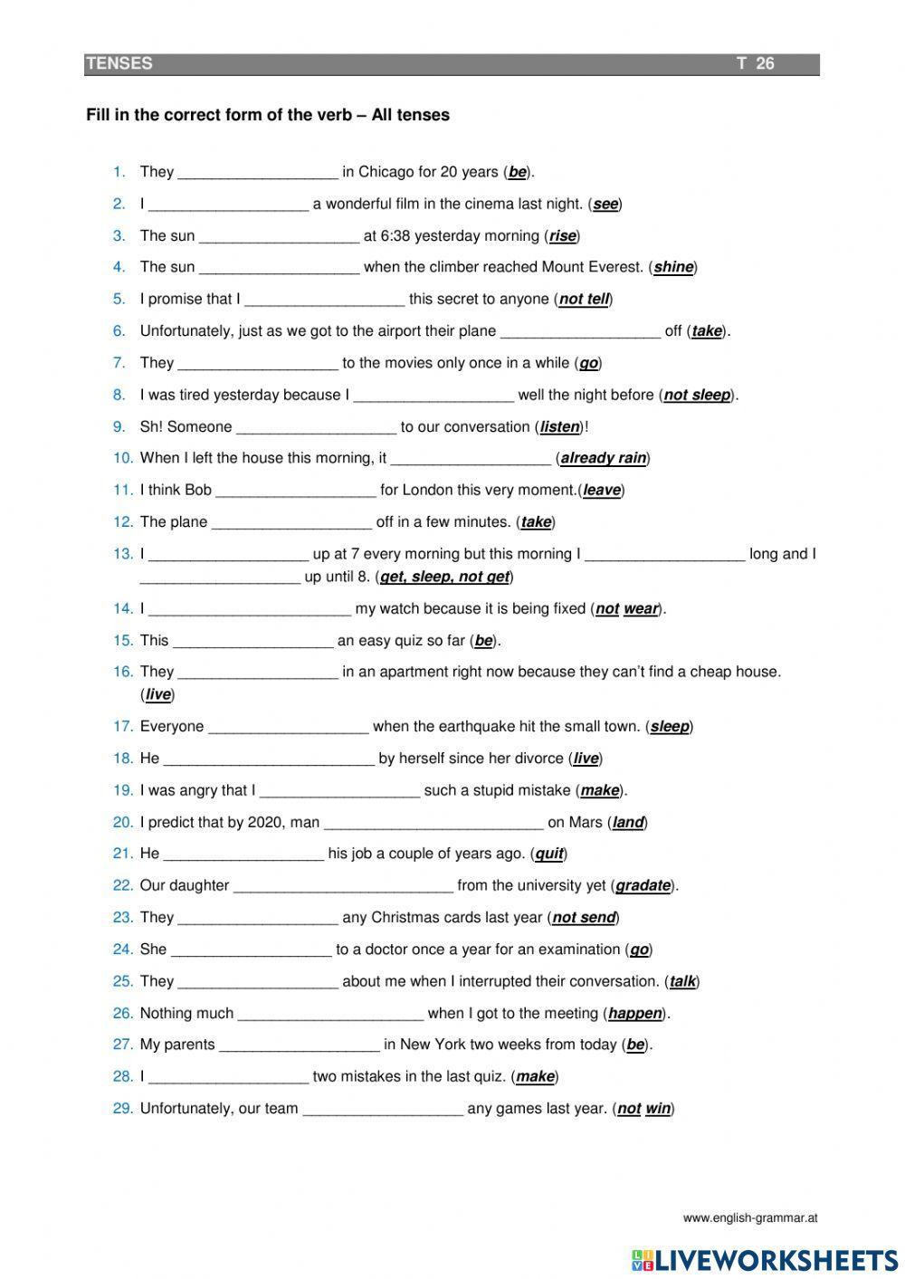Mixed tenses worksheet for A2-B1 | Live Worksheets