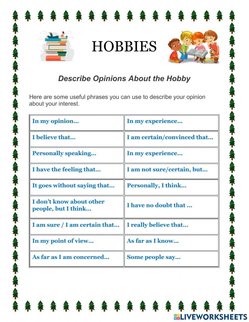 HOBBIES - speaking worksheet | Live Worksheets