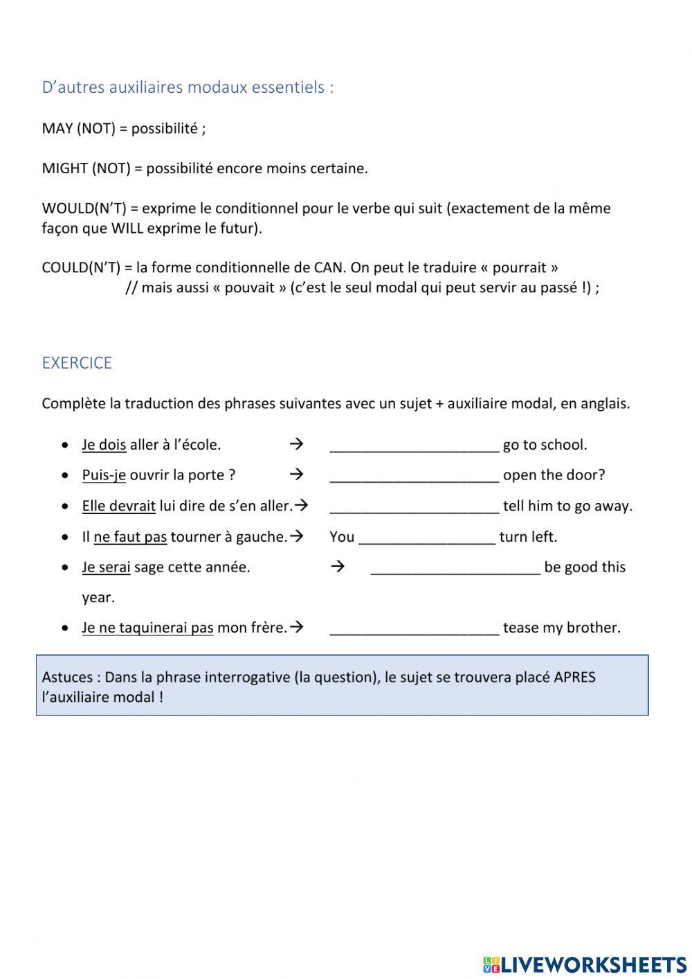 Les modaux en anglais