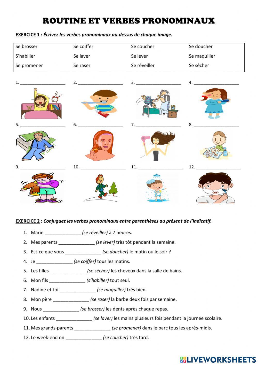 Routine et verbes pronominaux worksheet | Live Worksheets