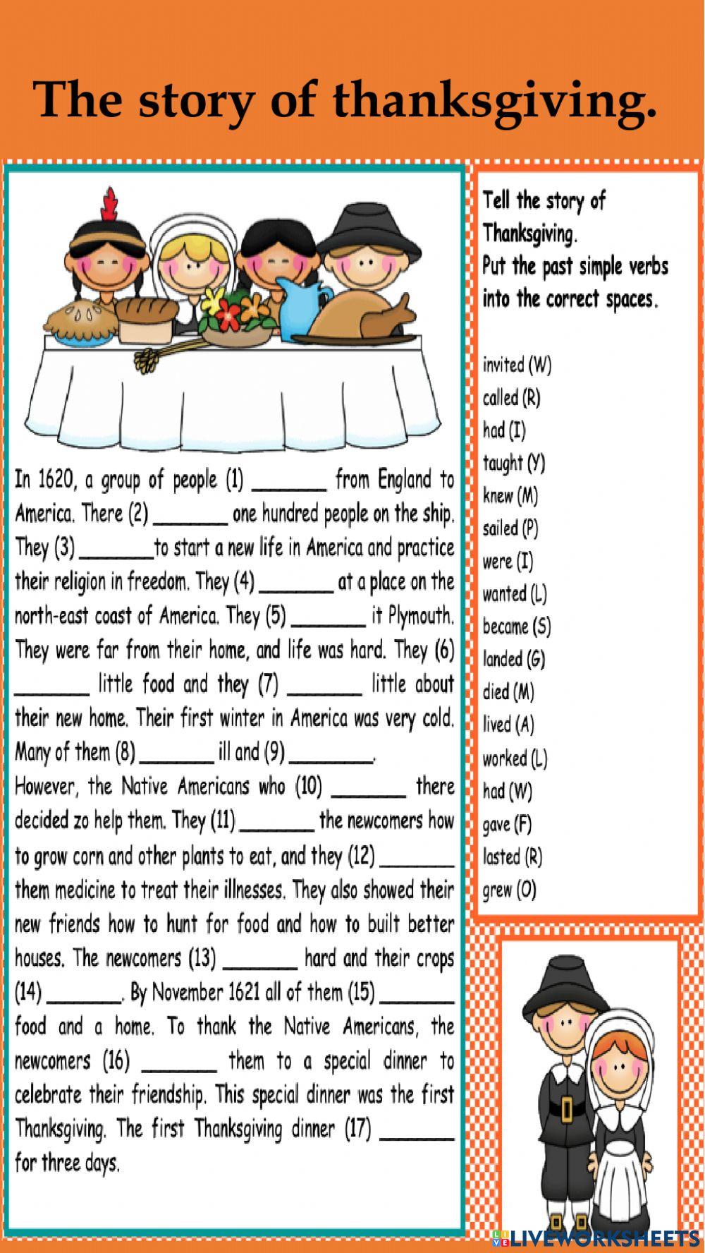 The story of Thanksgiving. worksheet | Live Worksheets