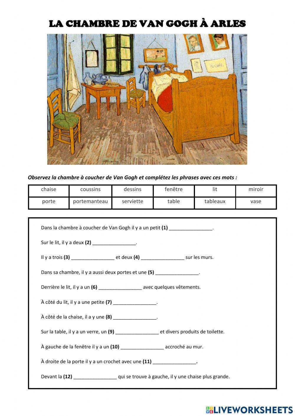 La chambre à coucher de Van Gogh à Arles worksheet | Live Worksheets