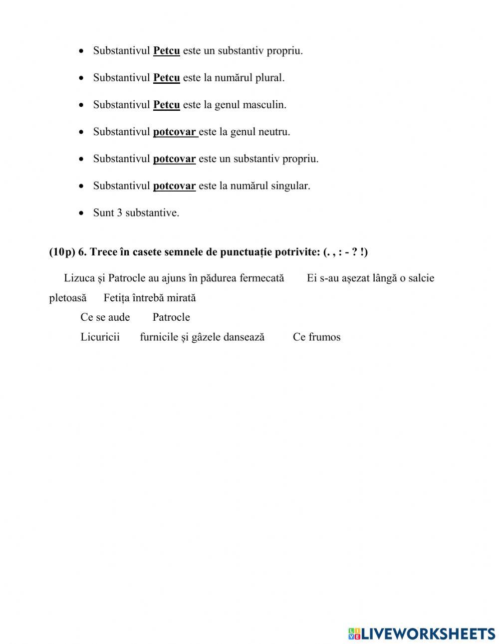 Test de evaluare, clasa a IV-a worksheet | Live Worksheets
