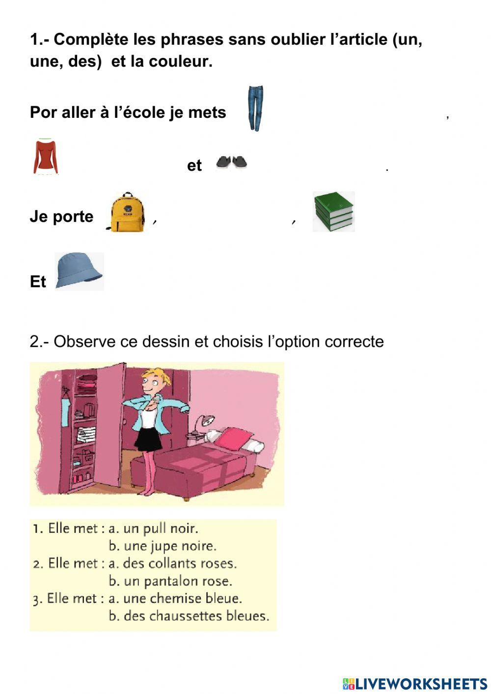 Les vêtements et les nombres worksheet | Live Worksheets