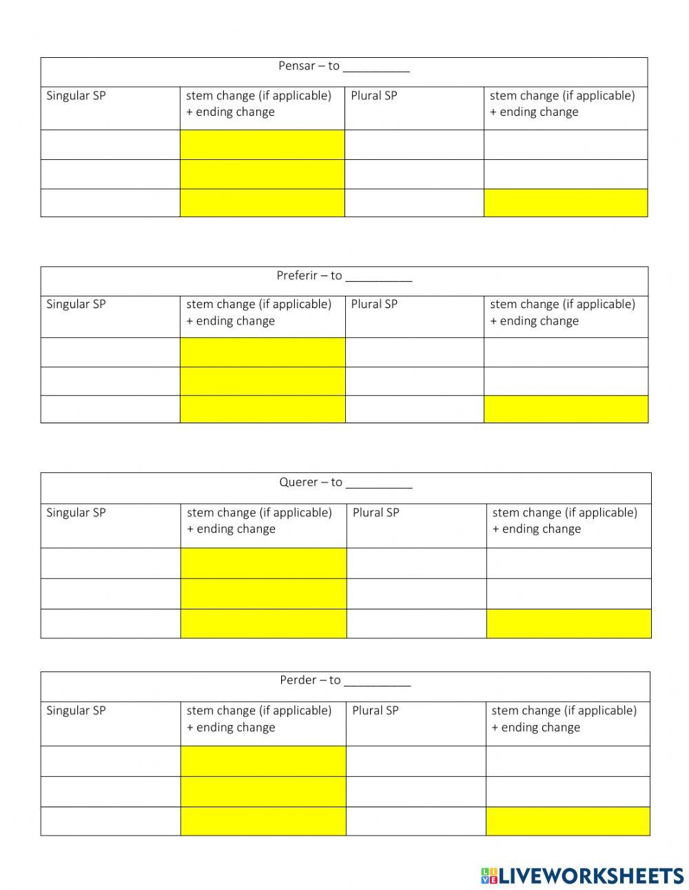 Spanish: Regular Stem Changing Verbs - E to IE