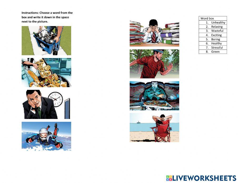 Lifestyle adjectives worksheet | Live Worksheets