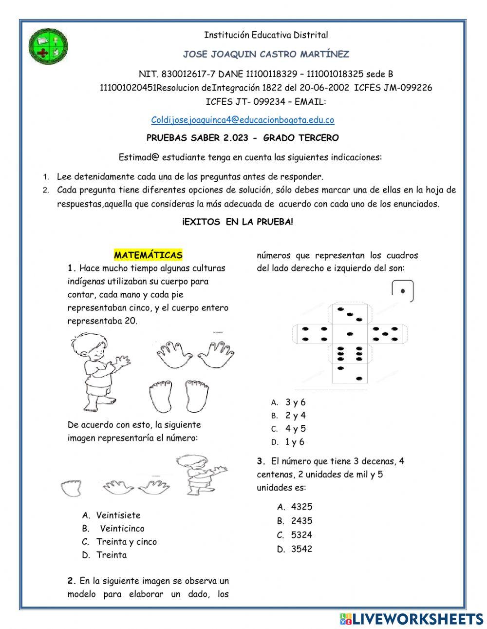 Prueba saber grado tercero