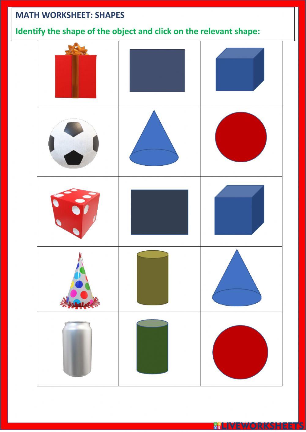Identify the shapes help with different objects worksheet | Live Worksheets