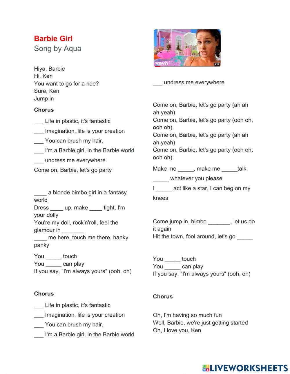 Barbie gril lyrics worksheet | Live Worksheets