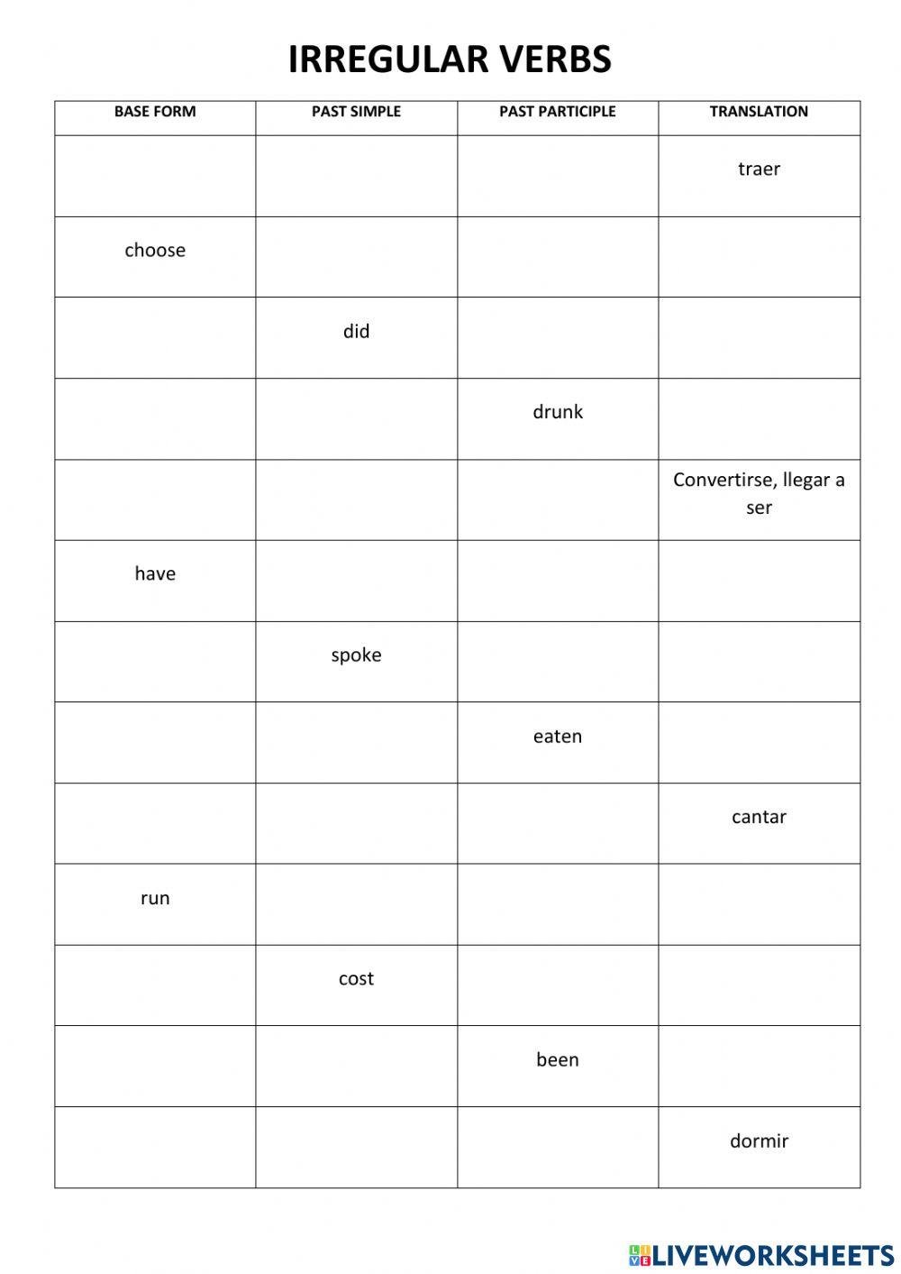 Irregular verbs