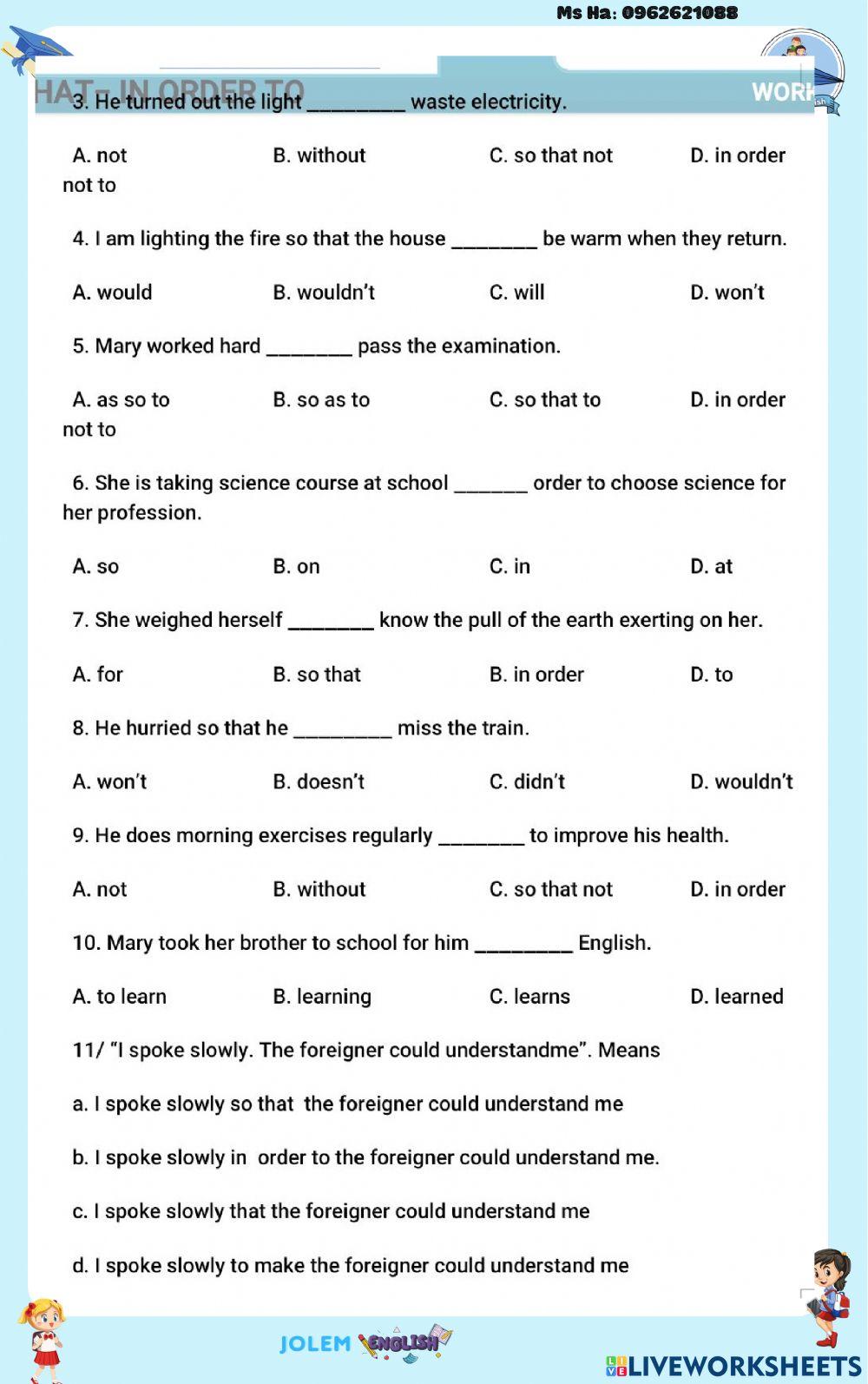 So that, In order to - Exercise 1 - Worksheet